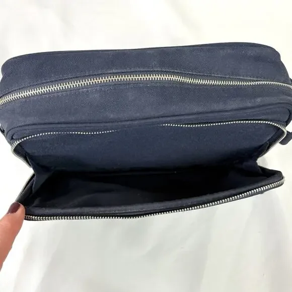 Authentic Prada Amber Homme Toiletry Travel Bag For Men Navy Blue Double Zipper